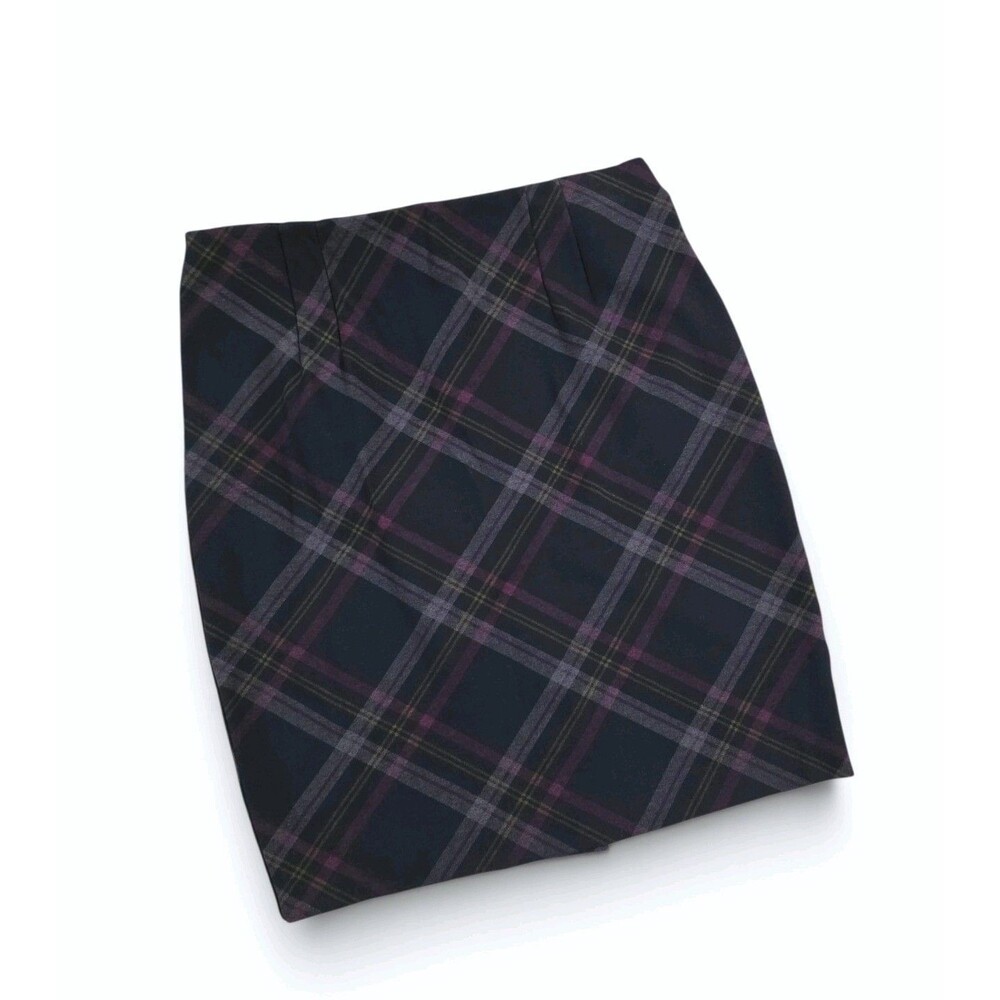 Premise Studio Plaid Bias Cut Pencil Skirt Size Medium Charcoal Black Purple